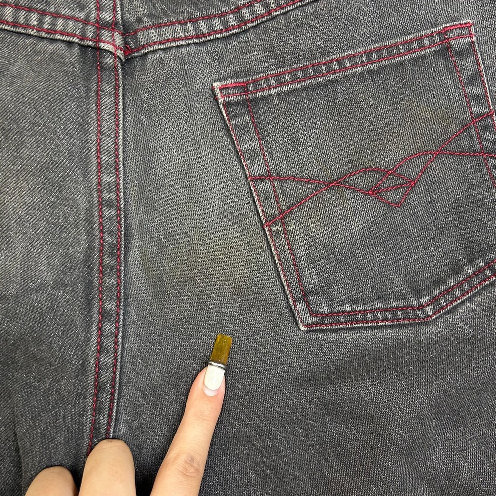 Juke Box Jeans Women 16 Black Good Vintage High Rise Straight Red Stitch Denim - Picture 7 of 15